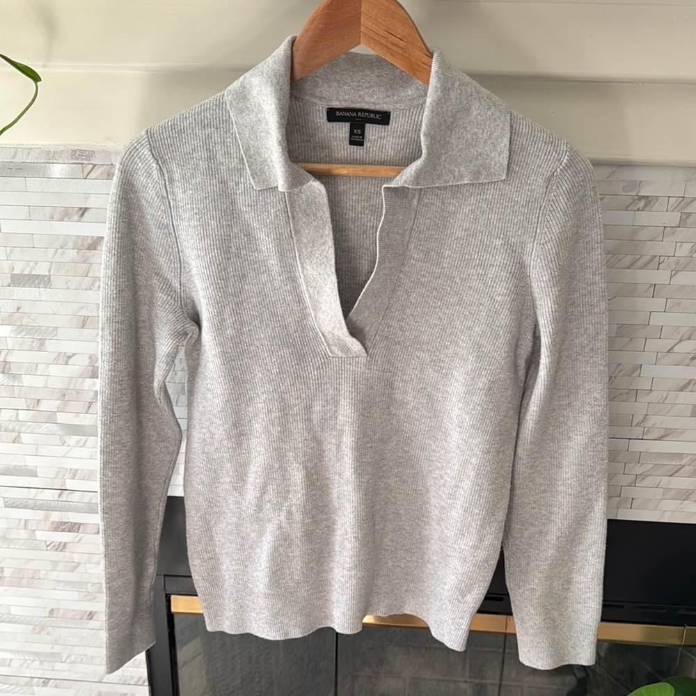 Gray Long Sleeve Collared Sweater